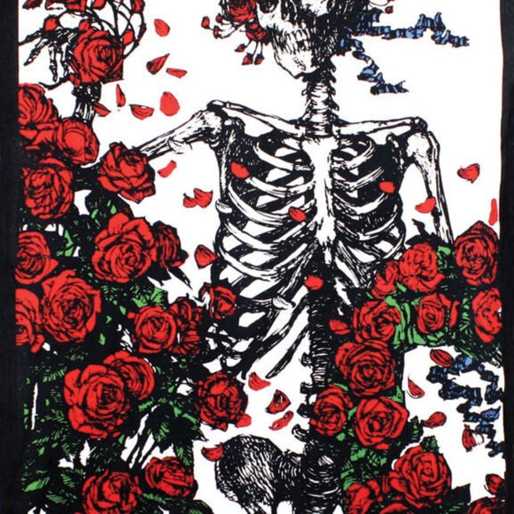 Grateful Dead 3D Skeleton & Roses Tapestry ~ 100% Cotton ~ 30” x 45” ~Brand New! - Picture 1 of 2